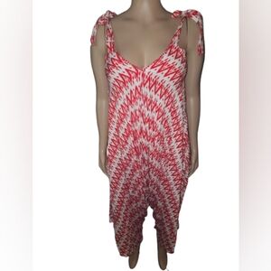 Red and White Zigzag Sleeveless Jumpsuit L